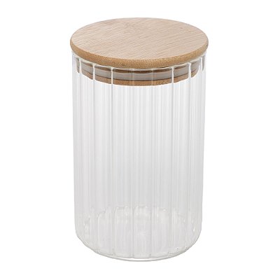 Pote para Mantimentos de Vidro Canelado com Tampa de Bambu 510ml