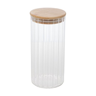 Pote para Mantimentos de Vidro Canelado com Tampa de Bambu 800ml