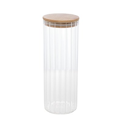 Pote para Mantimentos de Vidro Canelado com Tampa de Bambu 1,1 Litros