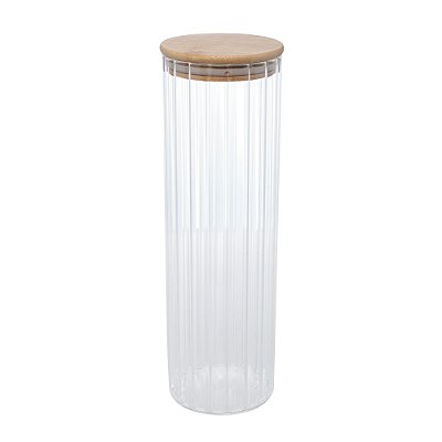 Pote para Mantimentos de Vidro Canelado com Tampa de Bambu 1,3 Litros