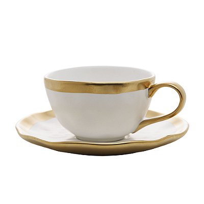 Xícara de Café em Porcelana Dubai 90ml Branco e Dourado