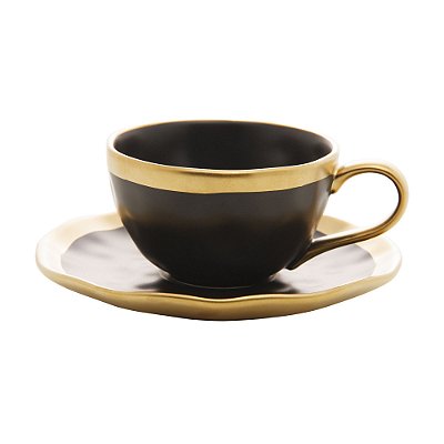 Xícara de Café em Porcelana Dubai 90ml Preto e Dourado