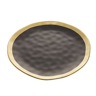 Prato de Sobremesa de Porcelana Dubai 21cm Preto E Dourado