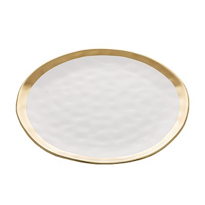 Prato de Sobremesa de Porcelana Dubai 21cm Branco E Dourado
