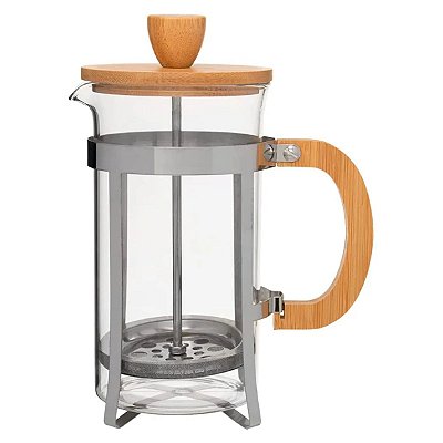 Cafeteira Prensa Francesa de Vidro Borossilicato Inox e  Bambu 600ml