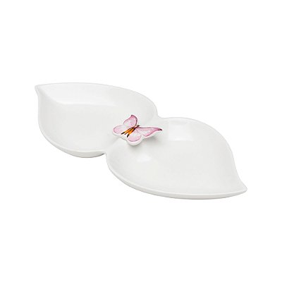 Petisqueira Dupla de Porcelana Borboletas 22cm