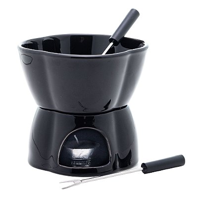 Aparelho De Fondue Em Porcelana 4 Peças Alpes Preto 400ml