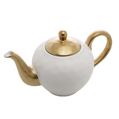 Bule Para Chá Em Porcelana Dubai 1 Litro Branco e Dourado