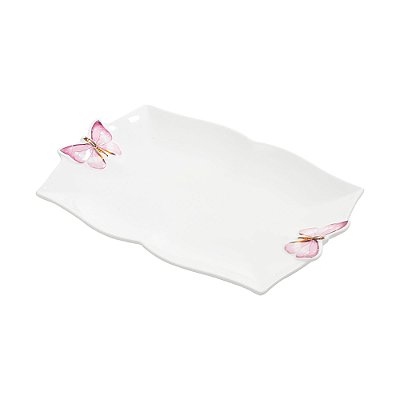 Travessa Petisqueira Em Porcelana De Borboleta 24x16x3cm