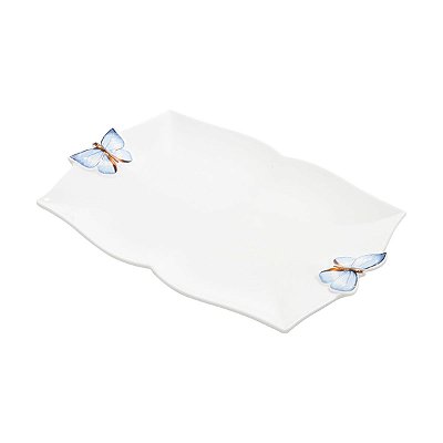 Travessa Grande Em Porcelana De Borboletas 30x20x3cm