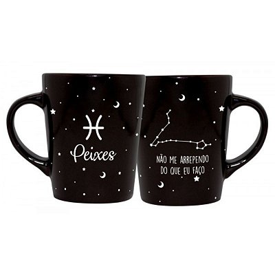 Caneca de Cerâmica Signos Preta 270ml Peixes