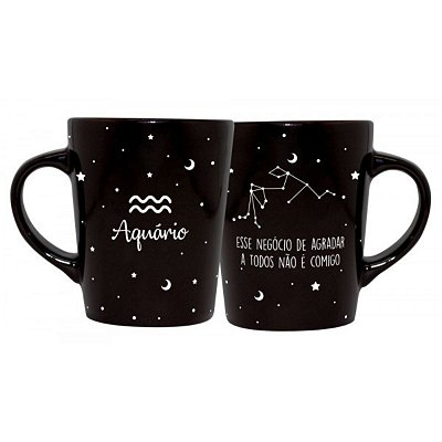Caneca de Cerâmica Signos Preta 270ml Áquario