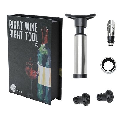 Kit de Acessórios de Vinho com Livro Fake Caixa Decorativo