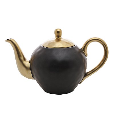 Bule Para Chá Em Porcelana Dubai 1 Litro Preto e Dourado