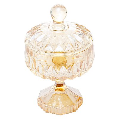 Potiche Bomboniere Cristal De Chumbo Louise Âmbar Com Pé