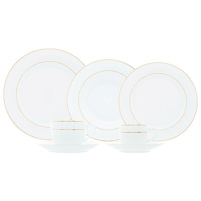 Aparelho Jogo Jantar 42 Peças Porcelana Borda Dourada Monaco