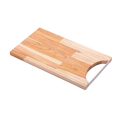 Tábua De Madeira Teca Com Alça Em Aço Inox 35x20cm