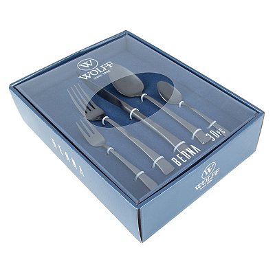 Faqueiro com 30 Peças de Aço Inox Berna Preto Fosco