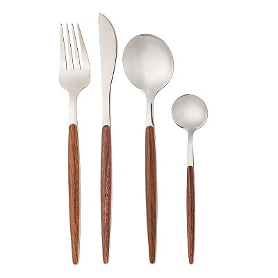 Faqueiro com 24 Peças De Aço Inox Cabo Estampa Madeira Organic