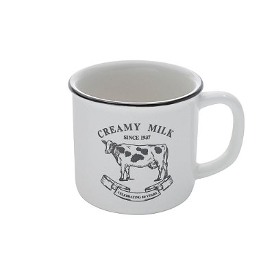 Caneca de Porcelana Retro Creamy Milk Branca Farm House 260ml