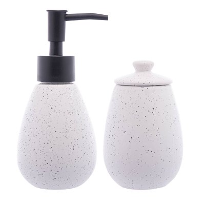 Conjunto para Banheiro 2 Peças De Cerâmica Granilite Branco e Preto