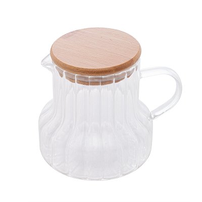 Jarra De Vidro Com Tampa Em Bambu Classic Canelado 500ml