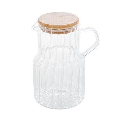 Jarra De Vidro Com Tampa Em Bambu Classic Canelado 1 Litro