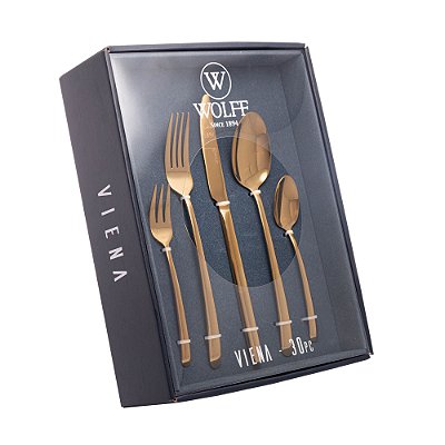 Faqueiro 30 Peças De Aço Inox Viena Dourado Brilho Jantar