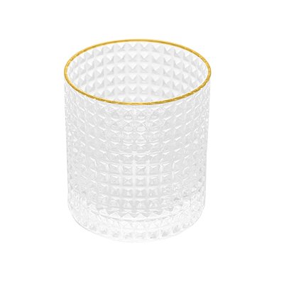 Copo De Whisky Em Vidro Spike Com Borda Dourada 320ml