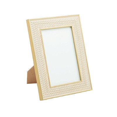 Porta Retrato de MDF Tipo Palha e Dourado 10x15cm