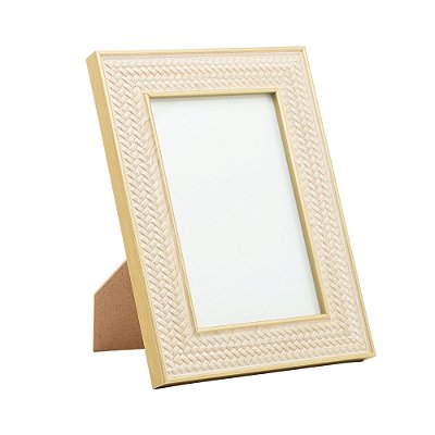 Porta Retrato de MDF Tipo Palha e Dourado 15x20cm