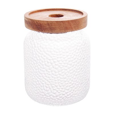 Pote de Vidro Martelado Petra com Tampa Madeira Acácia 500ml
