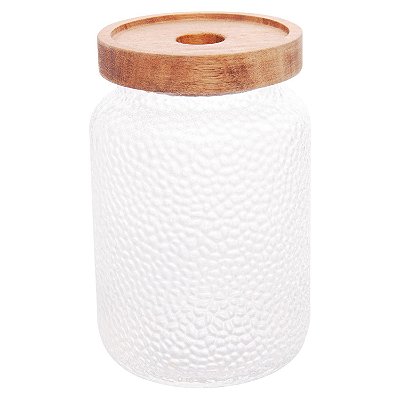 Pote de Vidro Martelado Petra com Tampa Madeira Acácia 700ml