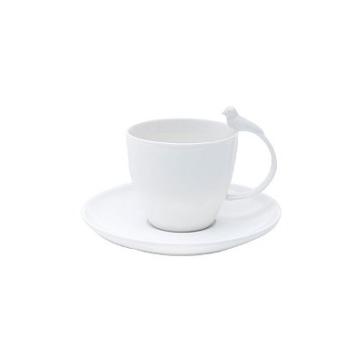 Xícara De Chá Com Pires Em Porcelana Birds Branco 200ml