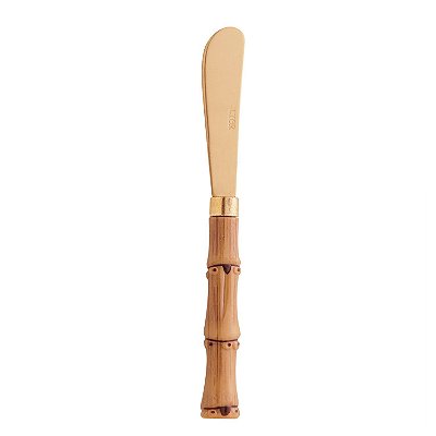 Espátula de Aço Inox Dourado com Cabo Plástico Bambu 16cm