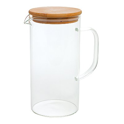Jarra De Agua 1,3L de Vidro Com Tampa Bambu