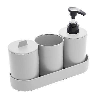 Conjunto para Banheiro 4 Peças Em Bambu PP Cinza Claro