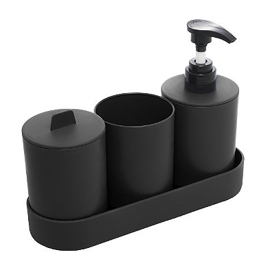 Conjunto para Banheiro 4 Peças Em Bambu PP Preto