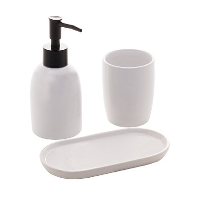 Conjunto para Banheiro 2 Peças De Cerâmica Londres Branco E Preto