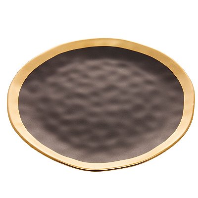 Prato Raso em Porcelana Dubai 25cm Preto e Dourado