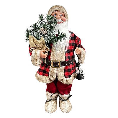Papai Noel Decorativo Vermelho Xadrez 50cm