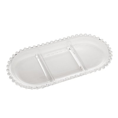 Petisqueira Oval Cristal Com 3 Divisórias Pearl 30x15cm