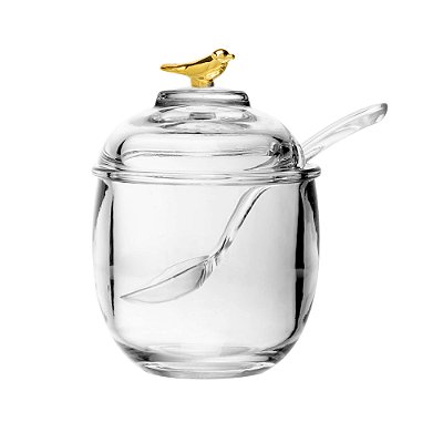 Açucareiro Com Colher E Tampa Birds Golden 150ml Cristal