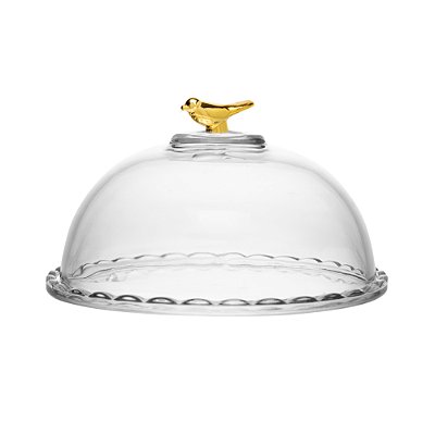Queijeira Bird Golden 20cm Com Tampa Cristal Grosso De Mesa