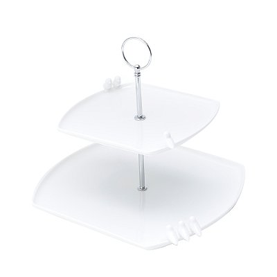 Prato Duplo Para Doces Em Porcelana Birds Branco 27x25x24cm