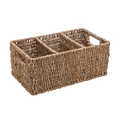Organizador De Mesa Talheres Guardanapos Sisal 33x19cm Mesa