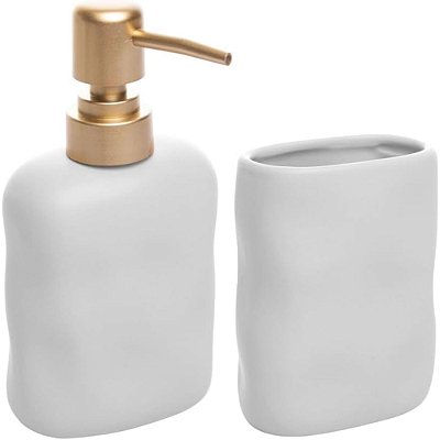Kit Banheiro 2 Peças Organic Dispenser Porta Escova Cerâmica