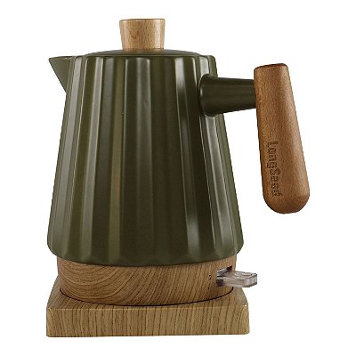 Chaleira Elétrica De Porcelana 220v 1,5L Lines Verde Oliva Cabo Madeira