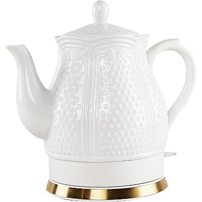 Chaleira Elétrica De Porcelana 220v 1,5L Eleganza Branca com Dourado