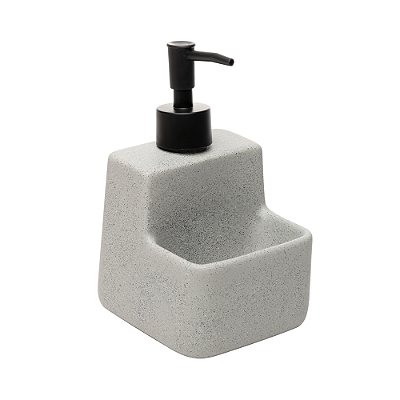 Porta Detergente Dispenser Cerâmica 430ml Espaço Esponja Cinza